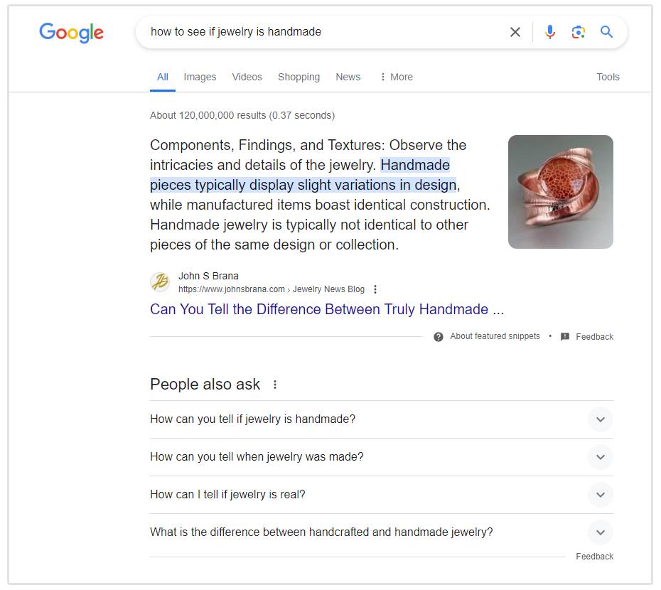 Esempio di featured snippets